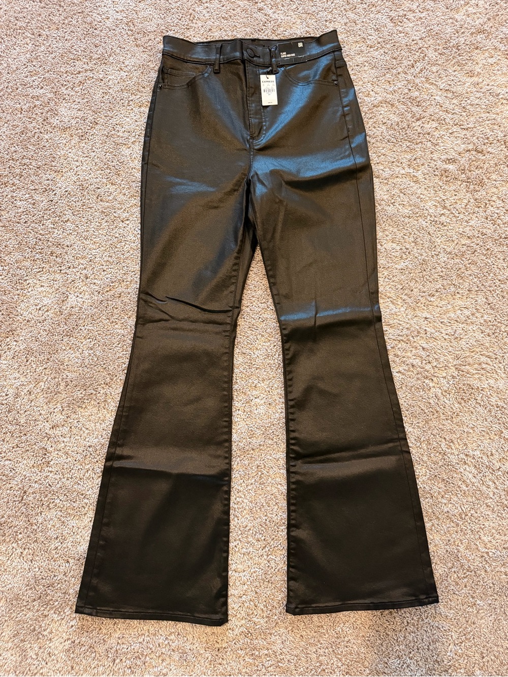 Express Coated Black High Rise Flare Jeans